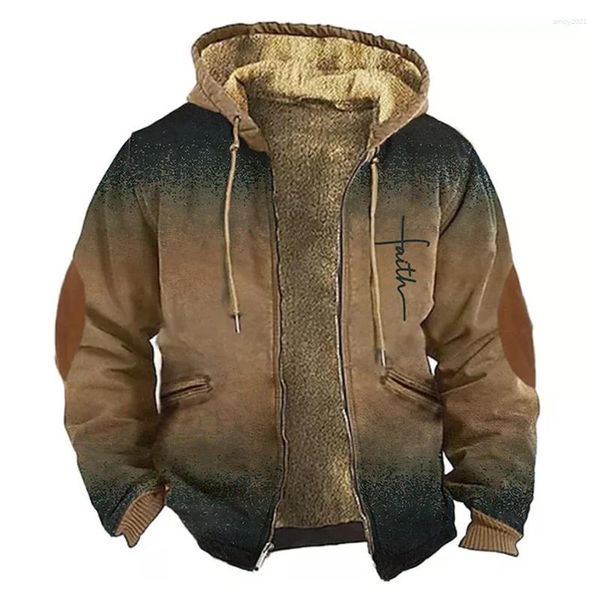 Hoodies masculinos com zíper gradiente tie dye listras impressão casual inverno quente roupas frias moletom com capuz jaqueta outerwear