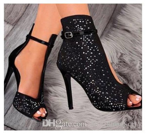 2020 Neue schwarze Strass -Knöchel -Bootie -Mode -Luxusdesignerinnen Frauen Schuhe Ladies High Heels Pumps Plus Size 35 bis 438240462