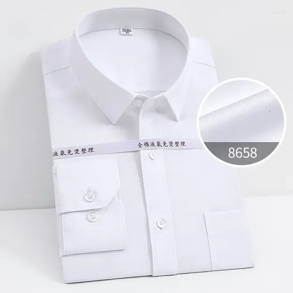Мужские классические рубашки, рубашка на пуговицах, жидкий аммиак, против морщин, с длинным рукавом для мужчин, белый деловой, приталенный крой