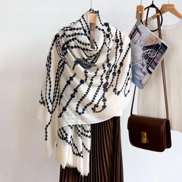 Шарфы Naizaiga 100, шерстяной шарф с черными и белыми цветами, тонкий, приятный для кожи, мягкий женский шаль, термостойкая высококачественная печать Bg4