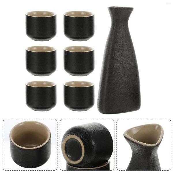 Weingläser 7 Teile/satz Japanische Topf Keramik Matte Tasse Dreieck Behälter Keramik Trinkbedarf Für Tee (Schwarz)