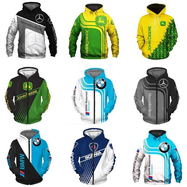 2024 Trend Neue Stylemen -Hoodies Sweatshirts Bettdecke Sets Autoanzug 3D Digital Printed Herren Kapuze Casual Wear Long Sleeved Jacket Racing Advertising Shirt
