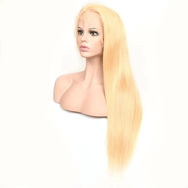 Perücken Brasilianisches Echthaar 613# Farbe Lace Front Perücken Glattes Echthaar Blonde 13x4 Perücken Verstellbarer Strang 1030 Zoll