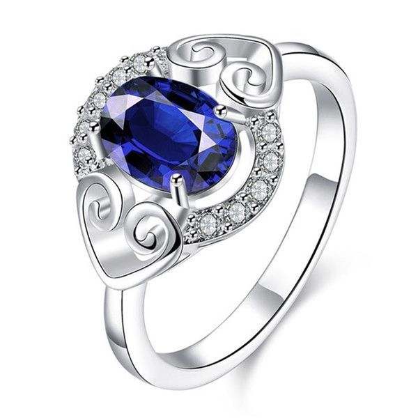 Женское кольцо с бриллиантами, модное кольцо в форме сердца, серебро 925 пробы, кольцо STPR007-B, новый синий драгоценный камень, серебро 317S