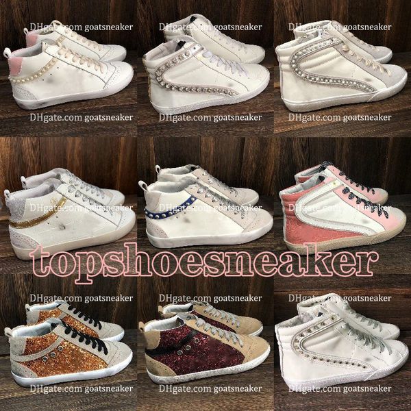 Designer Neueste Damenschuhe Goldene Turnschuhe Schwarzer Leopardenmuster Rosa Gold Glitzer Klassische weiße Do-Old Dirty High Tops Stiefel