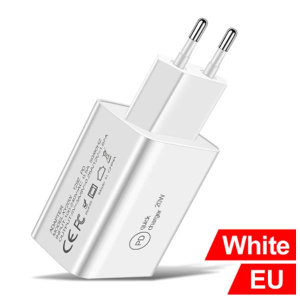 PD 20W Type C USB-C-oplader US EU UK-stekker QC3.0 USB-snellader Wandladerstekker voor iPhone 11 12 13 14 Samsung Huawei Opladers voor mobiele telefoons Voedingsadapter Universele opladers