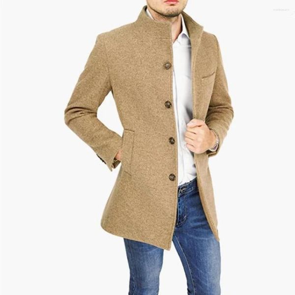 Trench da uomo Cappotto di moda 2023 Cappotto di lana primaverile e autunnale Colletto St Abbigliamento casual sottile in tinta unita