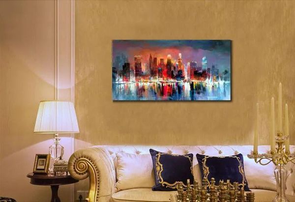 Resimler El Boyalı Yağlı Yağlı Çağdaş Özet Sanat Skyline Cityscapes Tuval Oturma Odası Duvar Dekoru için Sanat Eserleri