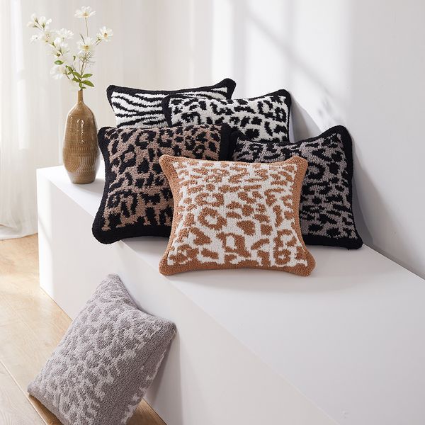 Almofada decorativa 100% lã travesseiro Desinger malha jacquard fronha leopardo impressão almofadas de sofá