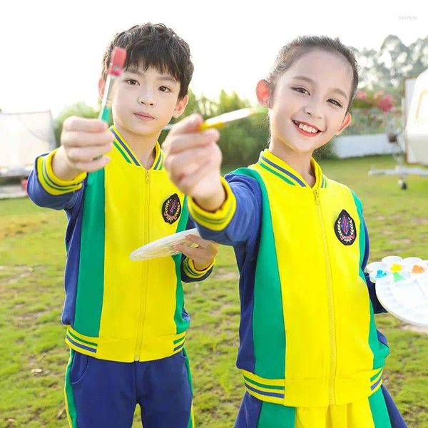 Conjuntos de roupas 2023 Crianças Uniformes Escolares Coréia Britânico Meninos Meninas Conjunto de Algodão Primário Estudante Classe Desgaste Trajes de Desempenho 100-190cm