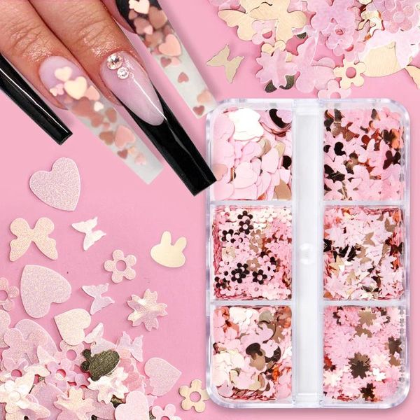 Nail Art Dekorationen 6 Gitter Gold Schmetterling Pailletten Gemischte Blumen Dünne Flocken Maniküre Design Nägel Zubehör Zubehör