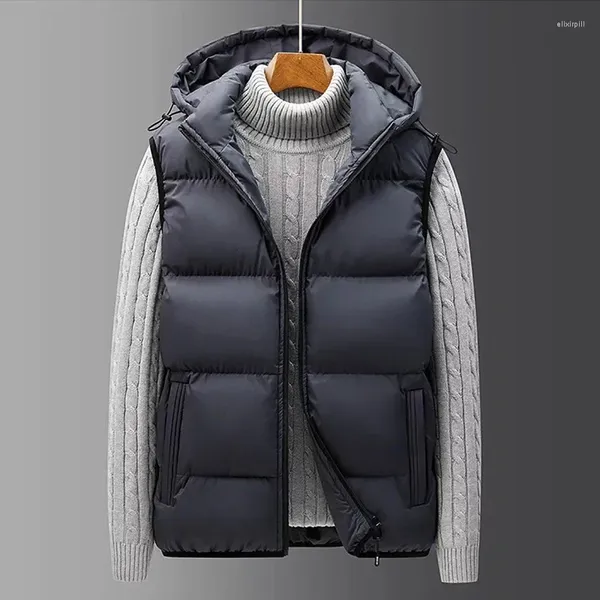 Gilet da uomo Autunno e inverno caldo gilet in cotone a canotta tinta unita con cappuccio