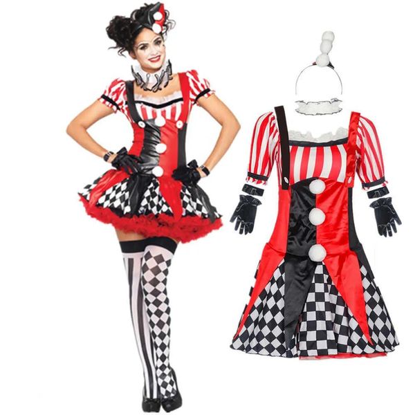 Peruk cosplay peruk 4pcs yetişkin kadın komik sirk palyaço kostüm kadın palyaço cosplay karnaval cadılar bayramı süslü elbise performans giyim