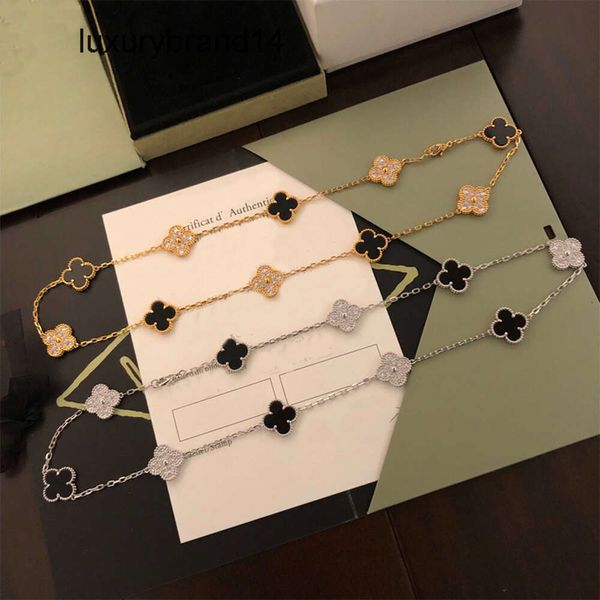2J28 Van Cleef Luxus-Klee-Halskette mit 10 Diamanten – hochwertige Designer-Halskette aus 18 Karat Gold von Arpels mit Box für Damen-Modeschmuck