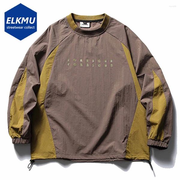 Hoodies masculinos moletom vintage bloco de cor emenda esportes t camisa harajuku oversized streetwear hip hop hoodie camisetas