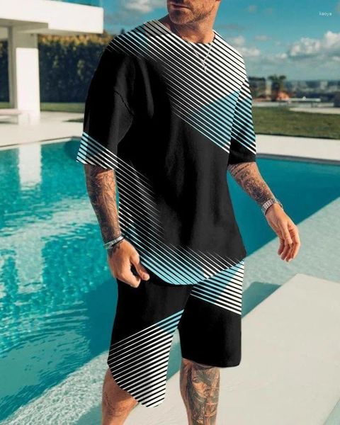 Fatos masculinos verão moda 2 peça agasalho roupas de grandes dimensões estilo praia vintage 3d impresso camiseta terno shorts