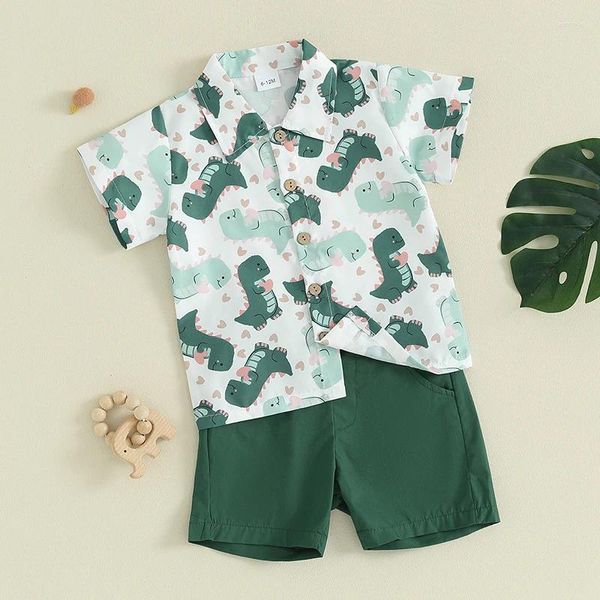 Kleidungssets Kleinkind Junge Valentine S Outfits Herzdruck Button-Down-Hemd Lässige Shorts Baby Sommerkleidungsset