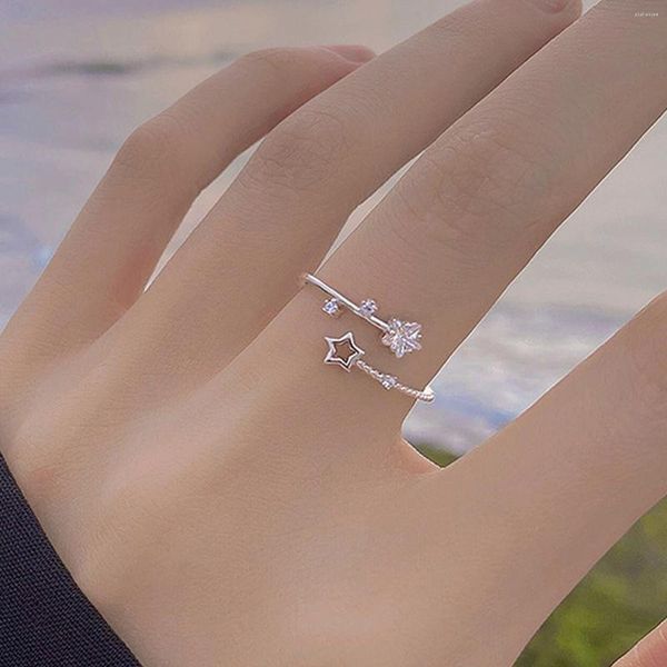 Anéis de cluster estrela anel de cristal para mulheres menina personalidade simples ajustável requintado zircão cruz abertura índice dedo jóias presente
