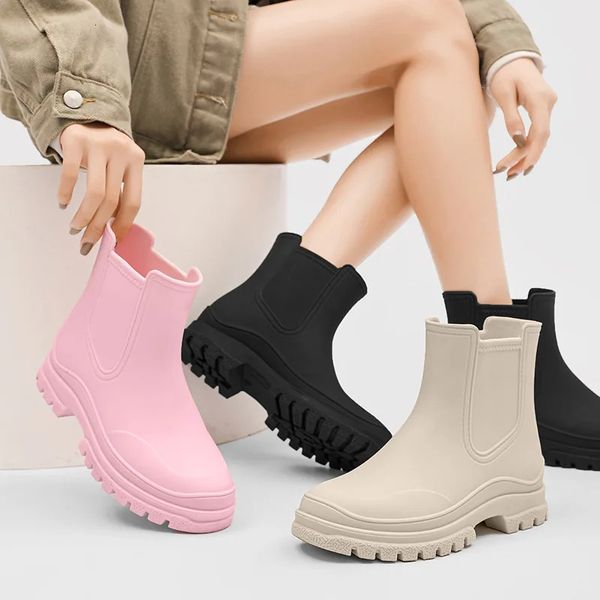 Bota de borracha para sapatos de chuva femininos à prova dwaterproof água trabalho jardim galochas pesca botas de chuva skate tornozelo sapatos de cozinha calçado 231229