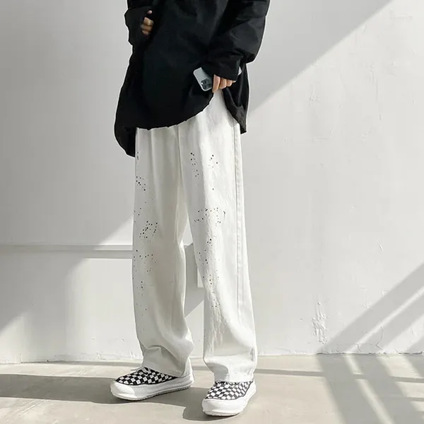 Herren Jeans Weiß Für Männer Sommer Vintage Hosen Nische Splash Design Oldschool Hip Hop Streetwear Denim Kleidung China