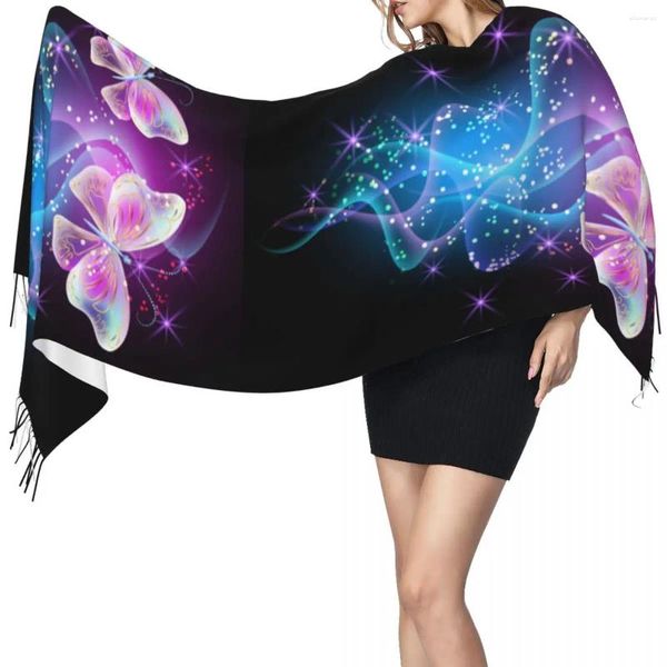 Шарфы на осень-зиму, теплые фейерверки, светящиеся волшебные бабочки, модная шаль с кисточками, повязка на голову, хиджаб, палантин