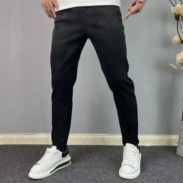 Jeans masculinos 2023 de alta qualidade casual homens inverno engrossar plush slim fit calças lápis cintura contraste cor calças masculinas