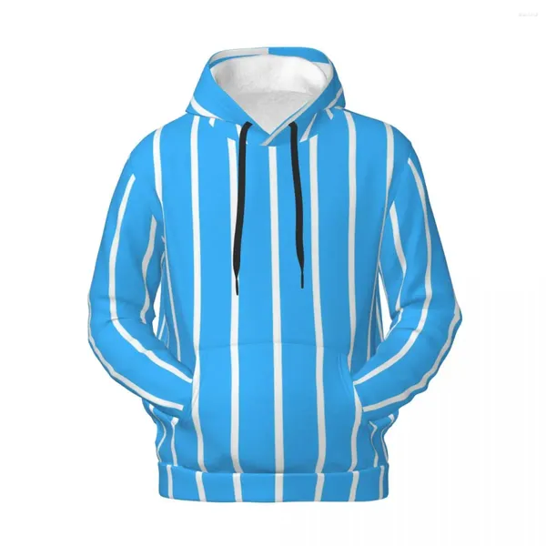 Hoodies masculinos listrado vertical casual azul e branco y2k legal veludo quente camisa com capuz inverno manga longa outerwear oversized hoodie