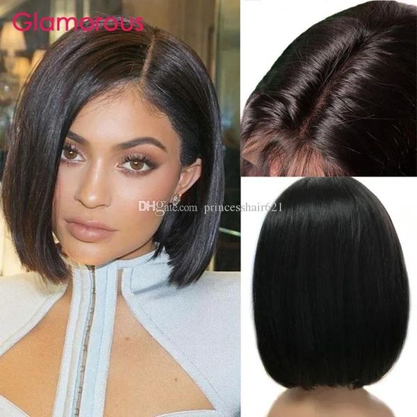 Perucas Glamourosa peruca de cabelo humano curto bob corte peruca dianteira do laço peruano brasileiro indiano cabelo brasileiro para mulheres negras