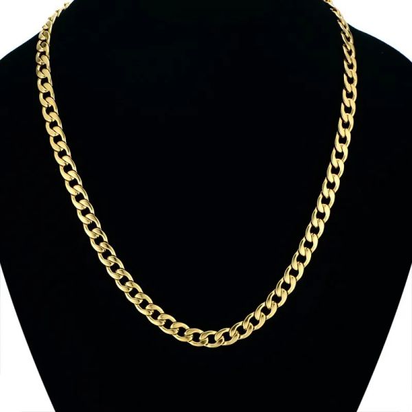 7 мм бордюрная кубинская цепочка, ожерелья, золотой/серебряный цвет, 14-каратное золото, колье, длинное ожерелье, мужские ювелирные изделия в стиле хип-хоп, дропшиппинг