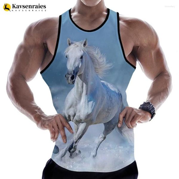 Tanques masculinos tops 2023 homens homens cavalos 3d padrões de animais sem mangas camisas unissex moda casual roupas de tamanho grande