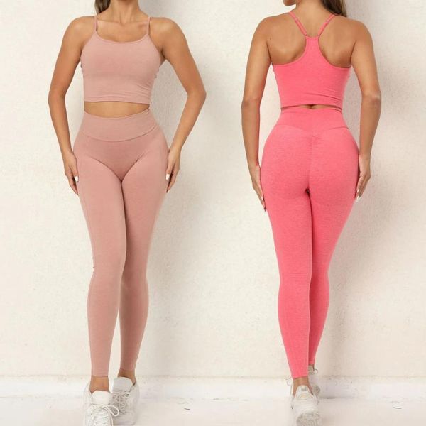 Set attivi Donna Set fitness da donna Abbigliamento sportivo da corsa Glutei pesca Vita alta Sollevamento Antiurto Yoga Due pezzi Anti-sudore