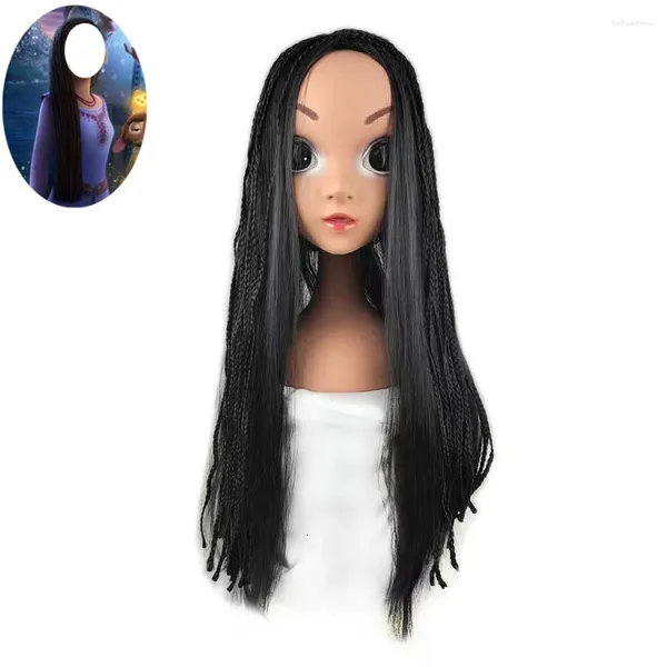 Accessori per capelli Wish Asha Princess Parrucca intrecciata Collane Anime Cosplay Sintetico nero per bambini Parrucche per feste di Halloween fantasia per adulti