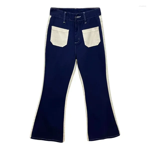 Jeans femininos estilo jeansunique cor bloqueando bolso direto na rua 2023 vendendo contraste micro pull