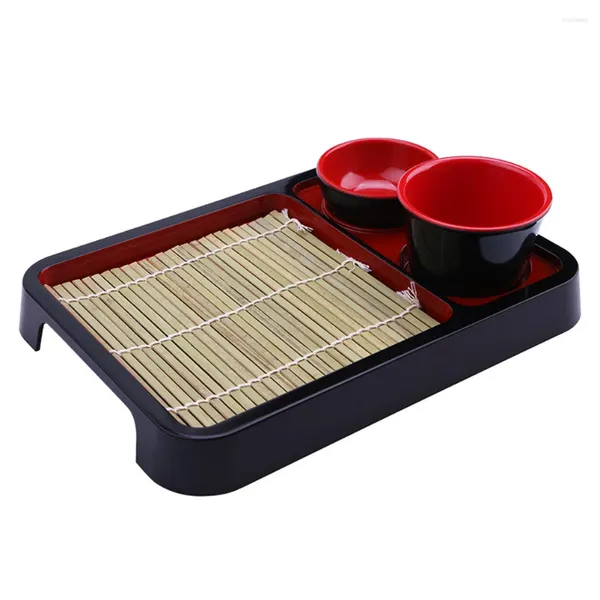 Conjuntos de louças Placa de macarrão frio estilo japonês utensílios de mesa sushi soba prato abs udon com esteira de bambu