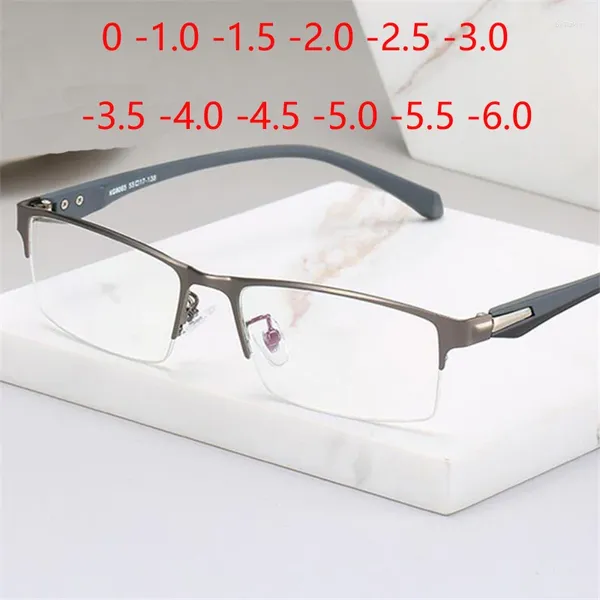 Sonnenbrille Halbrahmen Vintage Kurzsichtige Brille Fertig Damen Herren Metall Quadratisch Dioptrien Brillenrezept 0 -1,0 -1,5 -2,0 -2,5 bis -6,0