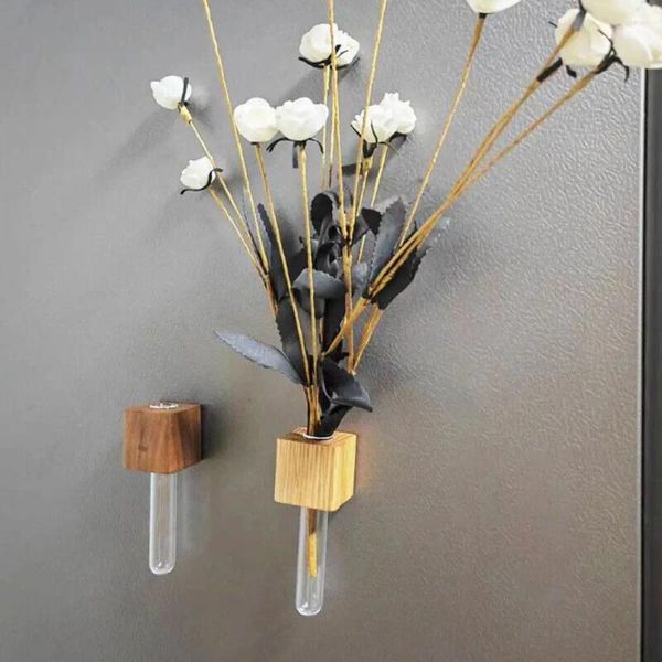 Vasen Magnetische Reagenzglasvase Holz Kühlschrank Aufkleber Simulation Blume DIY Arrangement Home Küche Dekoration