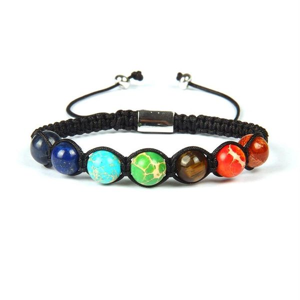 Jóias shambhala pulseira 10 peças inteiras 8mm contas de pedra natural 7 chakra cura pedra yoga meditação macrame pulseiras218g