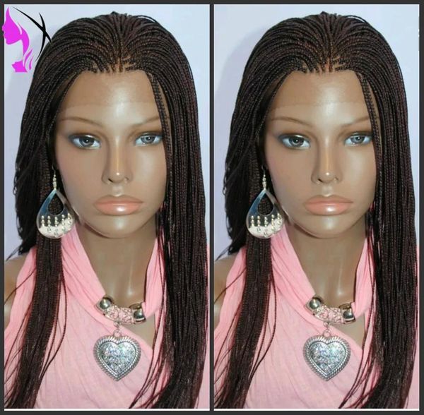 Perücken Schwarz/Braun/Burgund/Ombre-Farbe erhältlich, synthetische geflochtene Lace-Front-Perücke, Cornrowed Box Braids Lace-Perücke mit Babyhaar