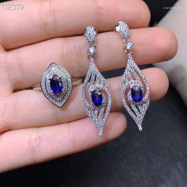 Saplama Küpe Mavi Safir/Yeşil Diopside Kadın Mücevherleri İçin Doğum Günü Hediyesi Gerçek 925 Gümüş Doğal Gem Sertifika Yüzük