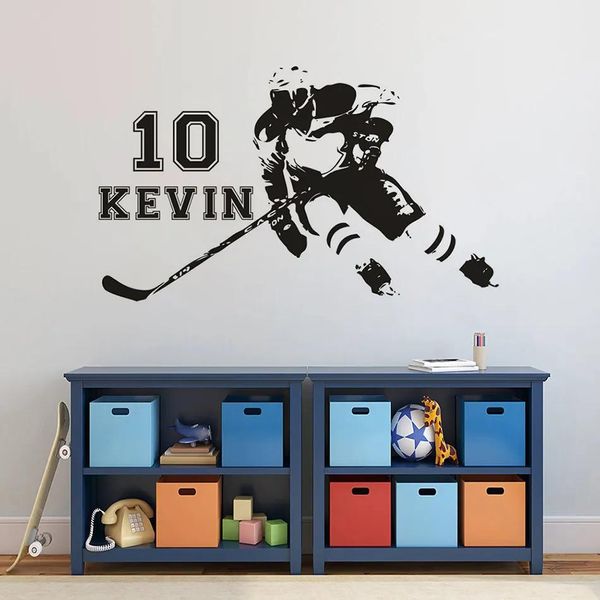 Adesivi personalizzati Sport uomo Vinile Decalcomania da muro Giocatore di hockey Sport Wall Art Adesivo Ragazzi Sports Room Decor Adesivo con nome personalizzato AZ525 20