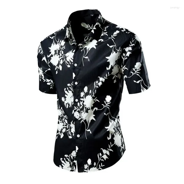 Camisas casuais masculinas 2024 verão na moda lazer moda colorida flor de manga curta multi cor M-8Xl