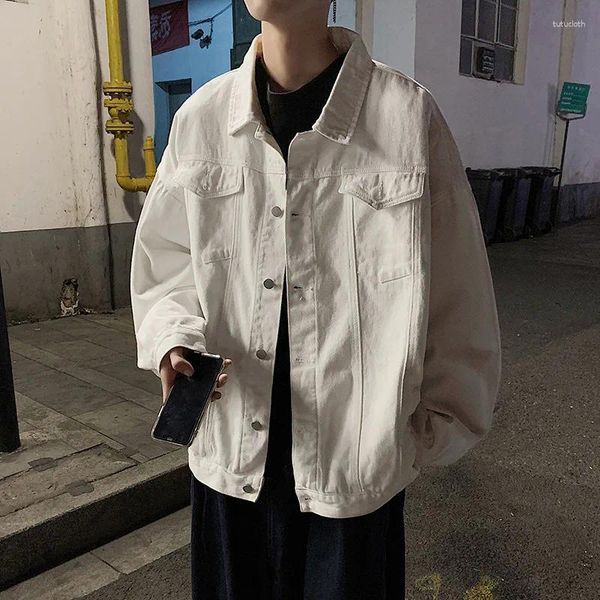 Мужские куртки EBAIHUI, белая джинсовая куртка, корейский повседневный универсальный мужской рабочий осенний свободный однотонный кардиган с длинными рукавами, топы
