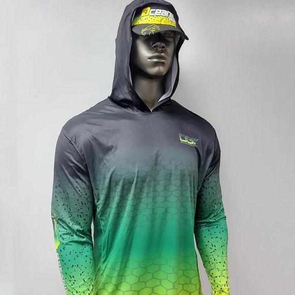 Moletons Oceanic Men's Fishing Hoodie Manga Longa Jersey Upf 50+ UV Resistente Running Fishing Wear Equipe Respirável Camisa de Peixe Personalizada