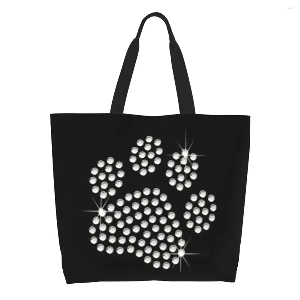 Сумки для покупок, забавная милая сумка-тоут для собак со стразами, многоразовая сумка-тоут с кристаллами и бриллиантами, холст для покупок на плечо