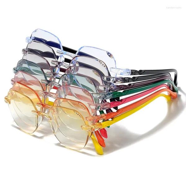 Sonnenbrille Anti Blaues Licht Presbyopie Brille Für Frauen Mode Sternenlicht Rahmenlose Rand Flash Pulver HD Objektiv Ultra Brillen