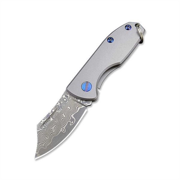 Mini coltello da tasca pieghevole con manico in lega di titanio per esterni Coltelli da campeggio EDC con lama in acciaio di Damasco