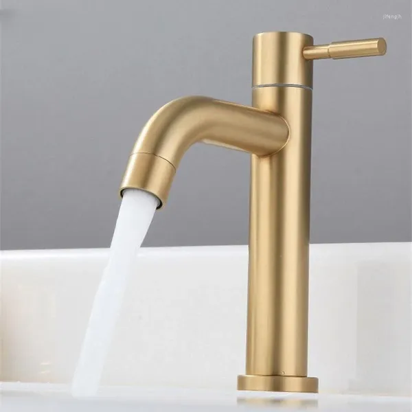 Banyo Lavabo muslukları fırçalanmış altın havza tek delikli soğuk saplı duş kafası musluk banyo mutfak su musluk tuvalet donanımı