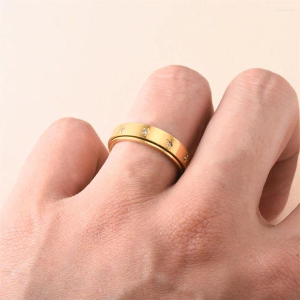 Anéis de cluster simples girando personalidade pentagrama anel masculino tendência de moda acessórios de jóias de aço inoxidável