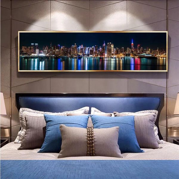 Pinturas Pôsteres Imprime New York City Night Landscape Wall Pictures para sala de estar Modern Art Print Big Size Parede Decorativa Pictures