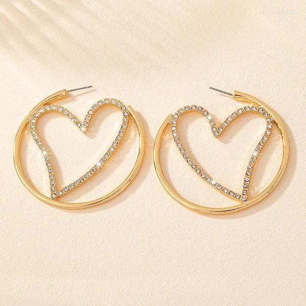 Brincos tendência moda strass formato de coração exagerar circular joias exclusivas para mulheres presentes de festa requintado elegante rg0088